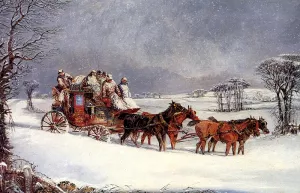The York to London Royal Mail on the Open Road in Winter painting by Henry Alken