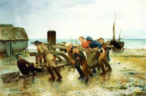Hauling a Ship by Henry Bacon - Oil Painting Reproduction