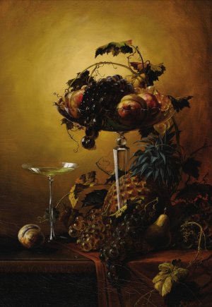 Fruit Still Life in Crystal Compote by Henry Bayly Garling Oil Painting