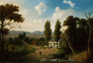 Landscape with Stagecoach by Henry Boese Oil Painting