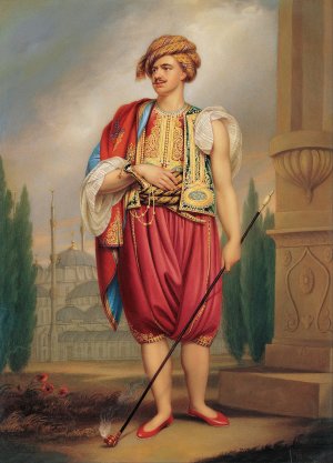 A Portrait of Thomas Hope in Turkish Costume by Henry Bone Oil Painting