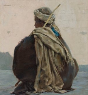 Louxor, arabe assis, de trois-quarts dos by Henry Brokman Oil Painting