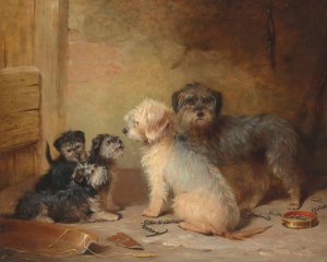 The Dandie Dinmont Family by Henry Calvert Oil Painting