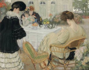 Ladies taking Tea by Henry Caro-Delvaille Oil Painting