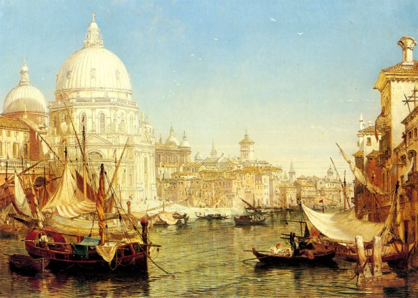 A Venetian Canal Scene with the Santa Maria della Salute