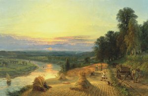 On the Ribble, near Preston, Harvest time by Henry Dawson Oil Painting