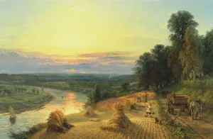 On the Ribble, near Preston, Harvest time by Henry Dawson Oil Painting