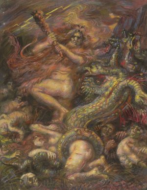 The Battle of Hercules and the Hydra by Henry De Groux Oil Painting