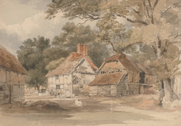 Farm Buildings among Trees by Henry Edridge - Hand-Painted Oil Painting Reproduction