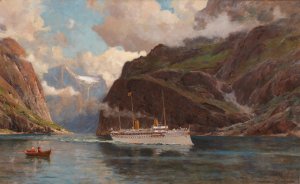 Fjord Landscape with Passenger Ship by Henry Enfield Oil Painting