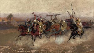 Arab Horsemen In Gallop by Henry Enrico Coleman Oil Painting