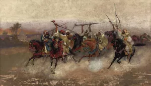 Arab Horsemen In Gallop by Henry Enrico Coleman Oil Painting