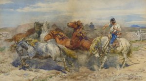 Separating A Stallion by Henry Enrico Coleman Oil Painting