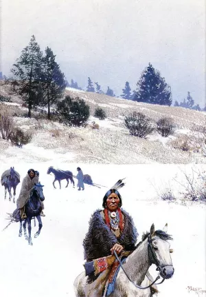 Indians in Winter - Moving Camp by Henry Farny - Oil Painting Reproduction