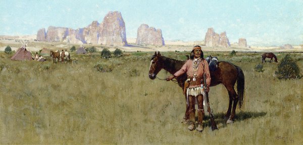 Main Product Photo of Warrior and Teepees Painting by Henry Farny
