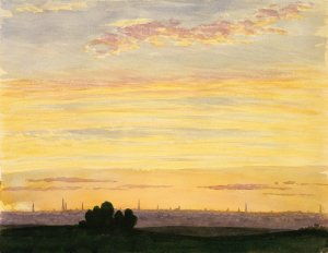 City and Sunset by Henry Farrer Oil Painting