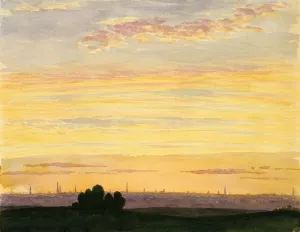 City and Sunset by Henry Farrer Oil Painting