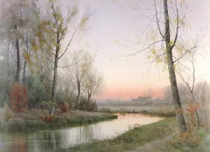 Evening Along the River Oil painting by Henry Farrer