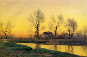 Landscape with a House near a Lake by Henry Farrer Oil Painting