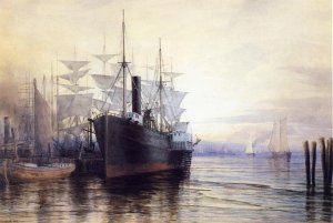 Sunset, New York Harbor by Henry Farrer Oil Painting