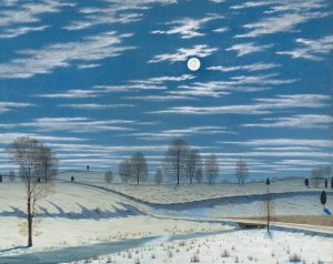 Winter Scene in Moonlight by Henry Farrer Oil Painting