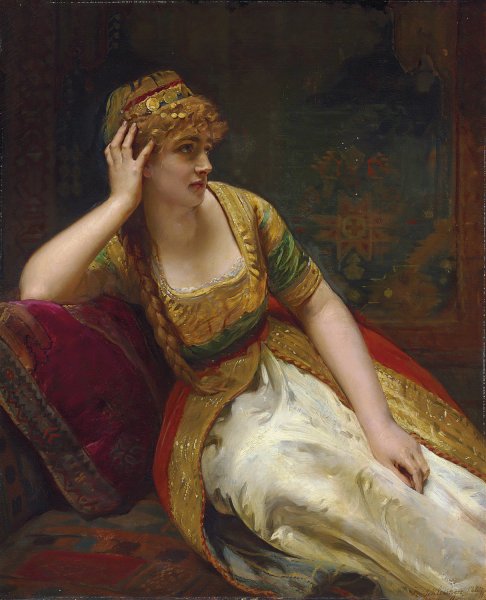 A harem beauty  by Henry Guillaume Schlesinger - Hand-Painted Oil Painting Reproduction