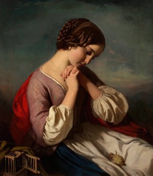 Madchen mit totem Vogel by Henry Guillaume Schlesinger Oil Painting