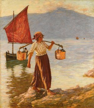 Fetching Water From Lake Garda by Henry Herbert La Thangue Oil Painting
