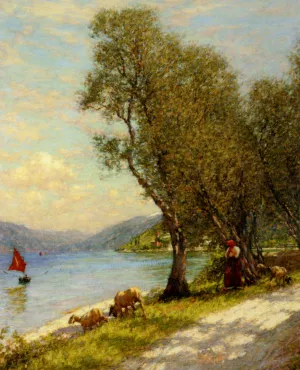 Veronese Shepherdess Lake Garda Oil painting by Henry Herbert La Thangue