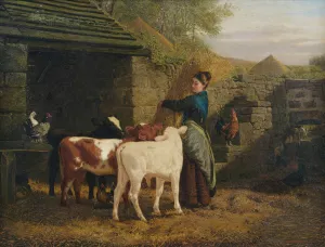 Peasant woman with three calves by Henry Hetherington Emmerson Oil Painting
