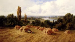 A Corn Field, Chertsey-On-Thames, Surrey by Henry Hillier Parker Oil Painting