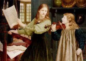 The Duet Portrait of Alexandra Daughter of Rev. G. Kitchin and Winifrid Daughter of the Painter Oil painting by Henry Holiday