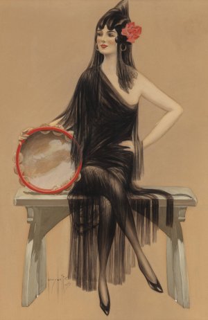 Woman with Tambourine by Henry Hutt Oil Painting