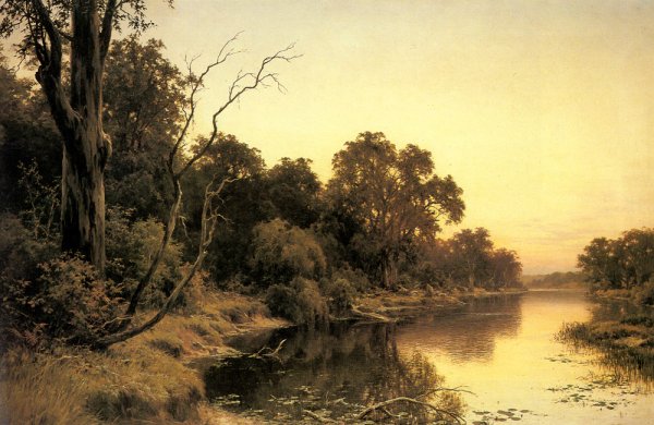 A Backwater of the River Murray, South Australia by Henry James Johnstone - Hand-Painted Oil Painting Reproduction