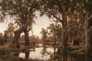 Evening shadows, backwater of the Murray, South Australia by Henry James Johnstone Oil Painting