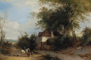 Travellers Outside A Country Inn by Henry John Boddington Oil Painting