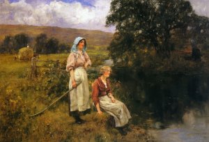 Farm Girls by a Stream