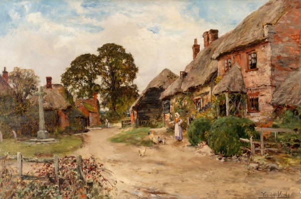 Main Product Photo of Feeding the chickens Painting by Henry John Yeend King
