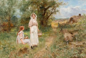 Two blackberry gatherers by Henry John Yeend King Oil Painting