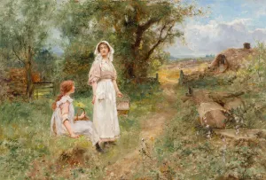 Two blackberry gatherers by Henry John Yeend King Oil Painting