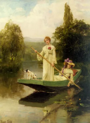 Two Ladies Punting on the River by Henry John Yeend King Oil Painting