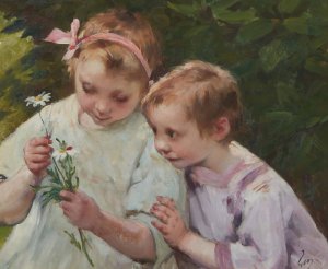 Fleurs Pour Maman by Henry Jules Jean Geoffroy Oil Painting