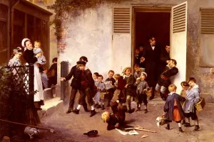 La Sortie De L'ecole Oil painting by Henry Jules Jean Geoffroy