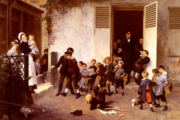 Main Product Photo of La Sortie De L'ecole Painting by Henry Jules Jean Geoffroy