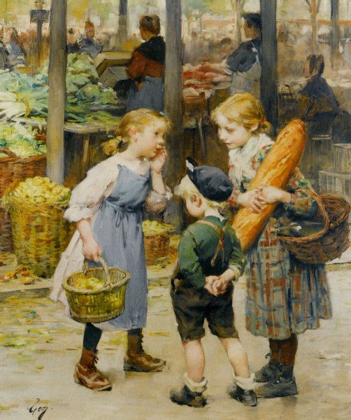 Main Product Photo of Les Petites Menageres Painting by Henry Jules Jean Geoffroy