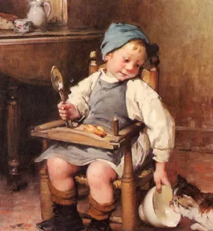 Sharing a Meal by Henry Jules Jean Geoffroy Oil Painting