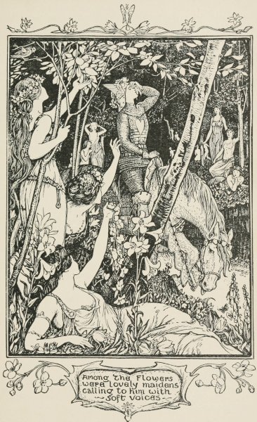 Among the Flowers were lovely Maidens calling to him with soft Voices  by Henry Justice Ford - Hand-Painted Oil Painting Reproduction