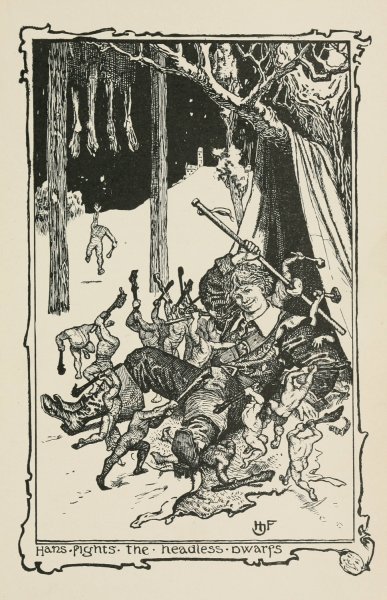 Hans Fights the Headless Dwarfs  by Henry Justice Ford - Hand-Painted Oil Painting Reproduction
