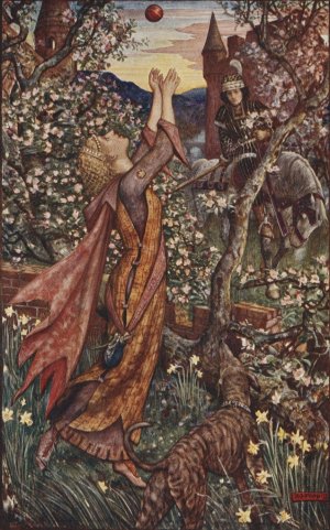 How the King found the girl playing ball in the orchard by Henry Justice Ford Oil Painting