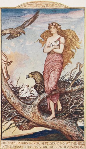 She lived happily in her nest standing at the edge in the sunset looking upon the beautiful world by Henry Justice Ford Oil Painting